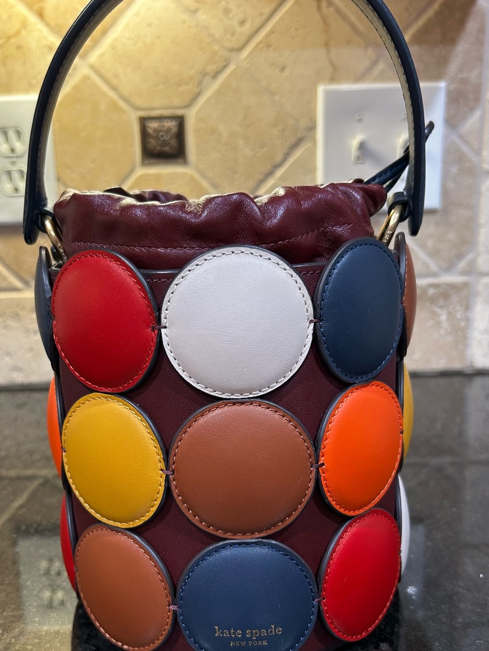 Kate Spade Multicolor Circle Appliqué Bucket Bag - Burgundy - Picture 5 of 15